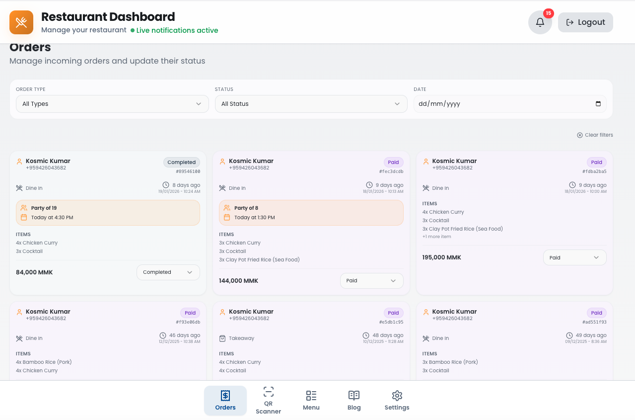 Restaurant Dashboard